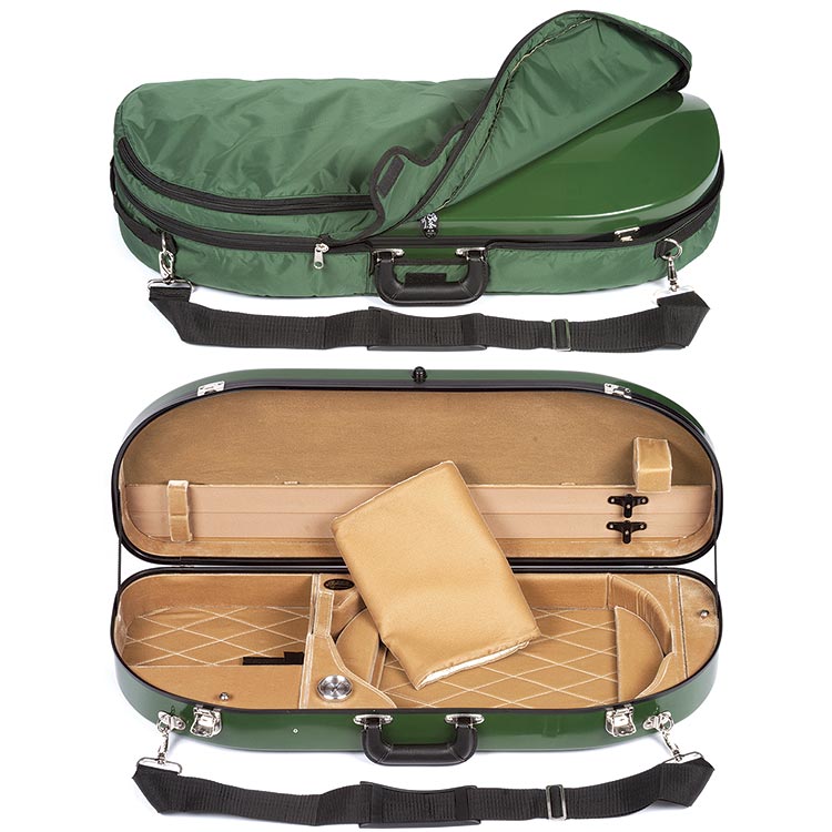 Bobelock 2048 Green Fiberglass Adjustable Half Moon Viola Case - Tan Interior