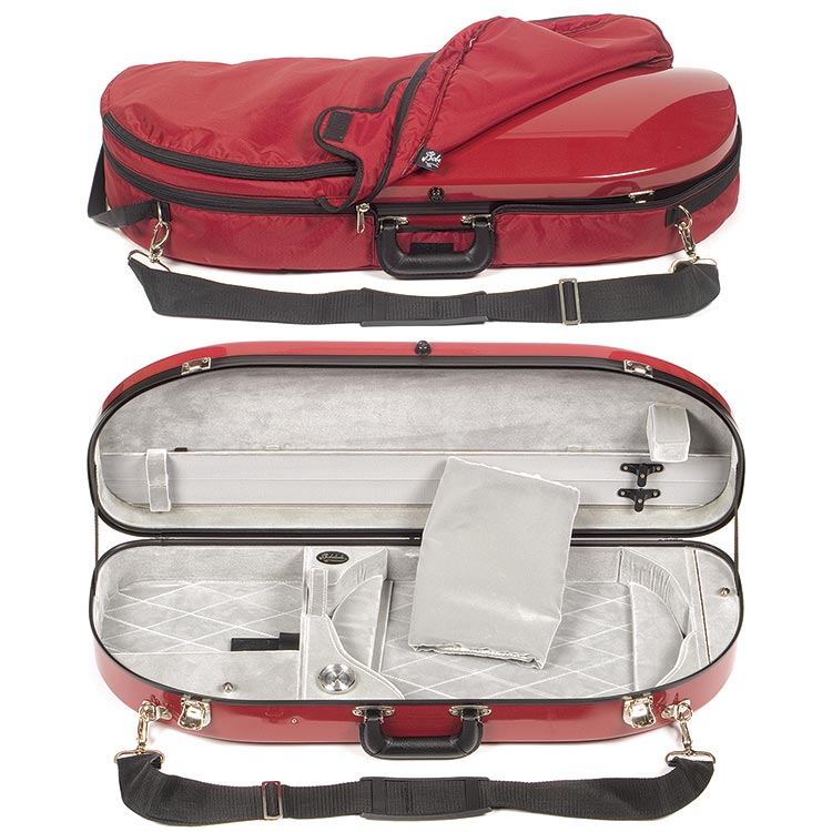 Bobelock 2048 Red Fiberglass Adjustable Half Moon Viola Case - Silver Interior