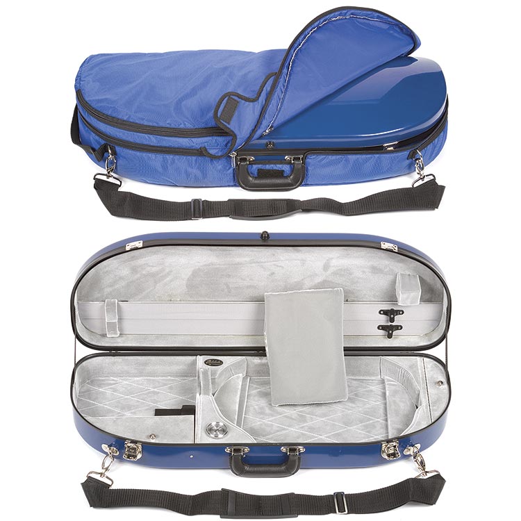Bobelock 2048 Blue Fiberglass Adjustable Half Moon Viola Case - Silver Interior