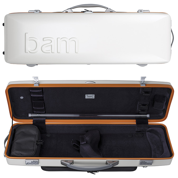 Bam Graffiti Hightech Oblong Violin Case, White Exterior with Orange Seal
