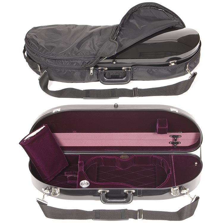 Bobelock 1047 Black Fiberglass Half Moon 4/4 Violin Case, Wine Velvet Interior