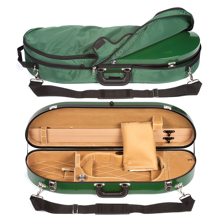 Bobelock 1047 Green Fiberglass Half Moon 4/4 Violin Case, Tan Velvet Interior