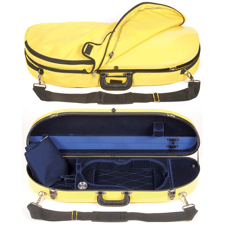 Bobelock 1047 Yellow Fiberglass Half Moon 4/4 Violin Case, Blue Velvet Interior
