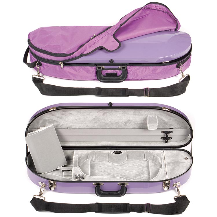 Bobelock 1047 Purple Fiberglass Half Moon 4/4 Violin Case, Silver Velvet Interior