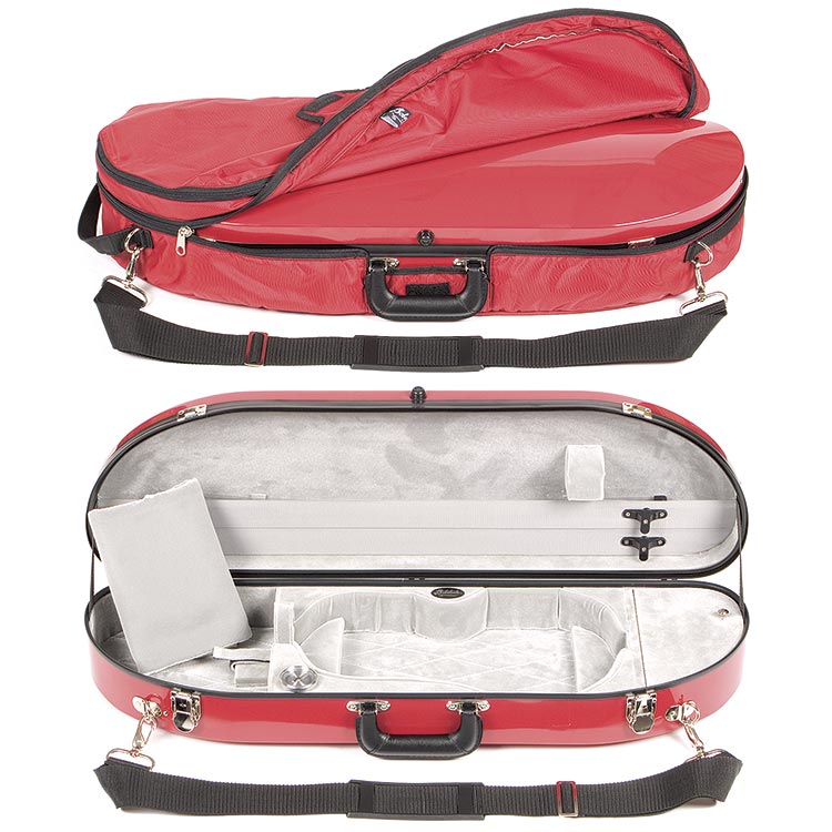 Bobelock 1047 Red Fiberglass Half Moon 4/4 Violin Case, Silver Velvet Interior