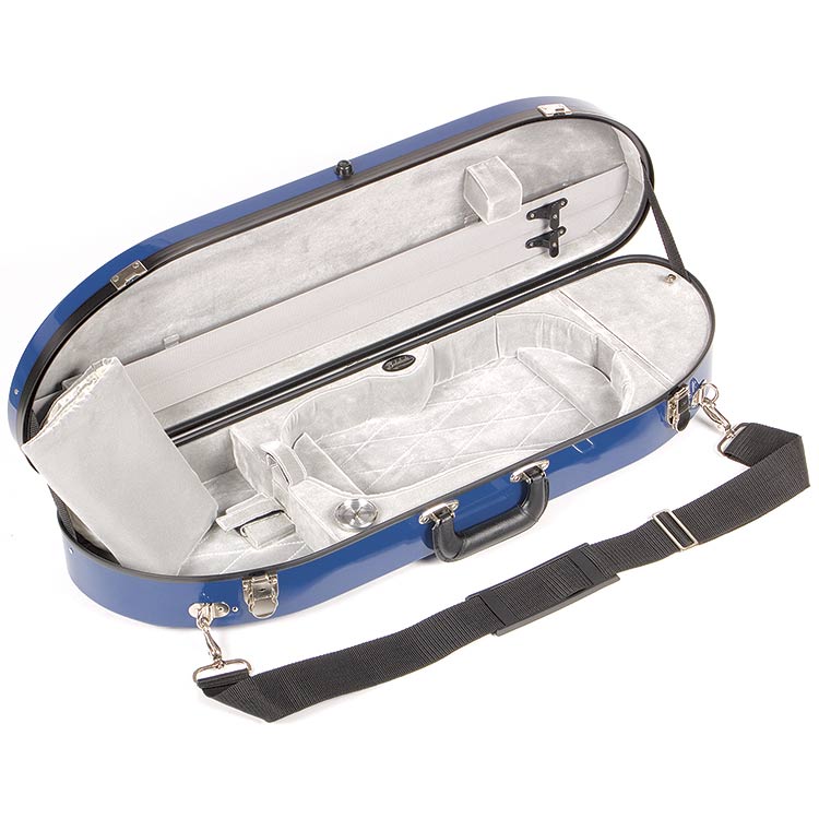 Bobelock 1047 Blue Fiberglass Half Moon 4/4 Violin Case, Silver Velvet