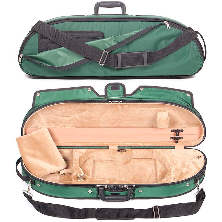Bobelock 1047 Green Puffy Half Moon 4/4 Violin Case with Tan Velour Interior