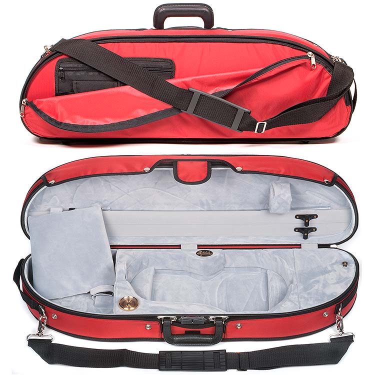 Bobelock 1047 Red Puffy Half Moon 4/4 Violin Case with Gray Velour Interior