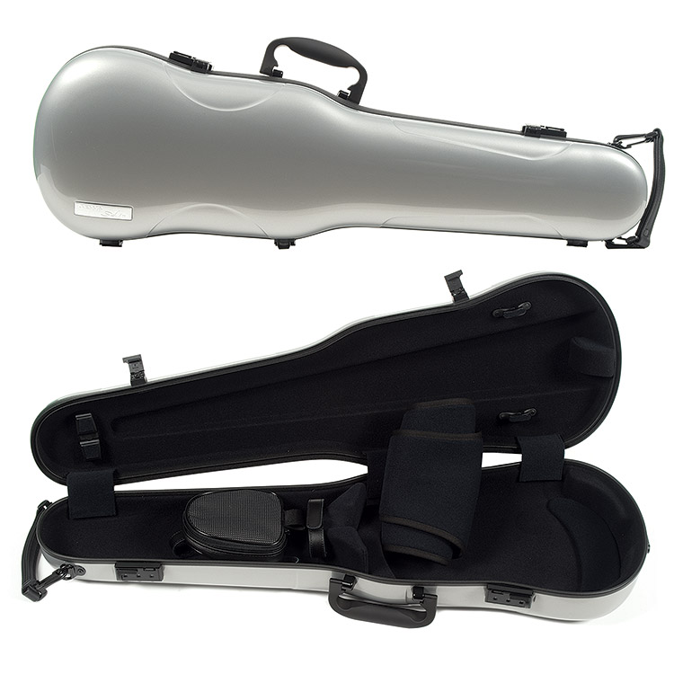 Gewa Air 1.7 Shaped Metallic Silver Violin Case with subway handle, Black Interior