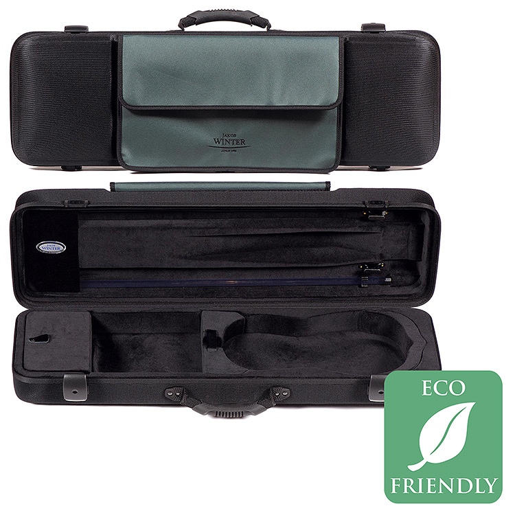 Jakob Winter Oblong 51025  Black Greenline 4/4-3/4 Violin Case with Petrol Music Pocket
