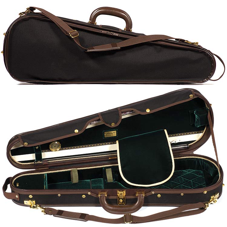 Musafia S3011 Luxury Dart Shaped Classic Violin Case with Black exterior and Green interior