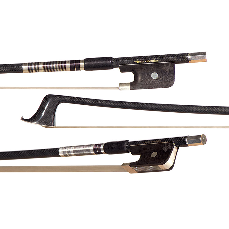 Velocity Expedition Carbon Fiber Shaft 4/4 Cello Bow, Black and Silver Winding