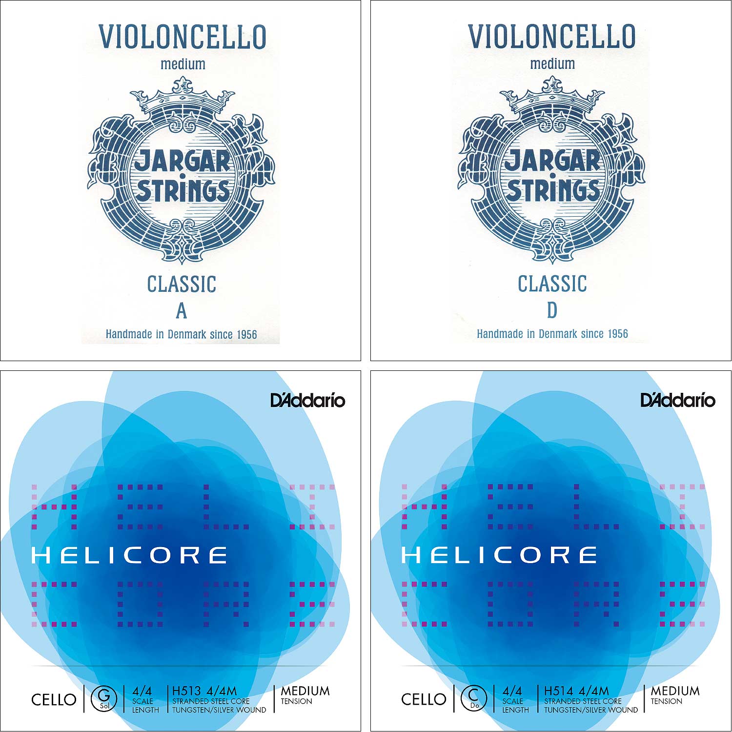 Special Cello Set: Jargar A & D and Helicor G & C