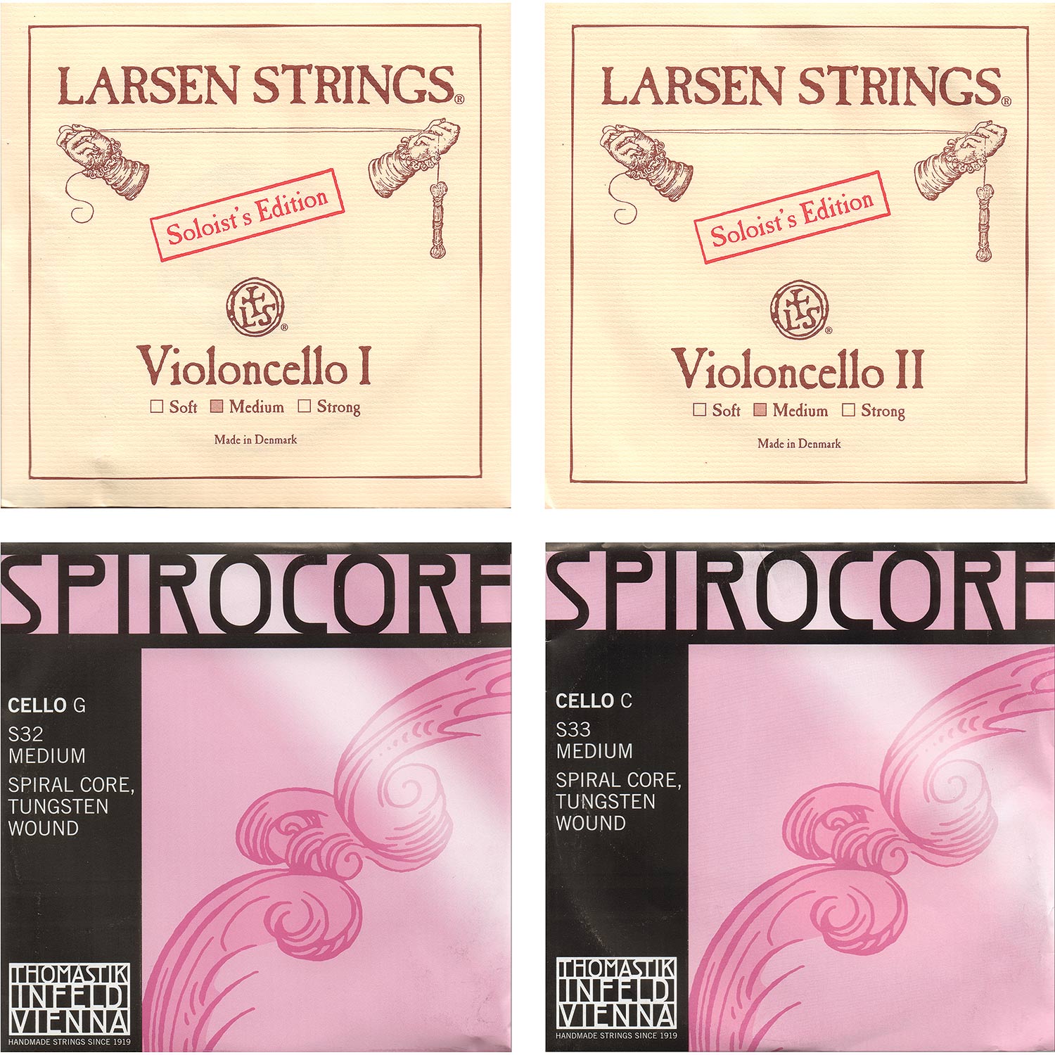 JSI Master Cello String Set - Larsen Soloist A and D with Spirocore