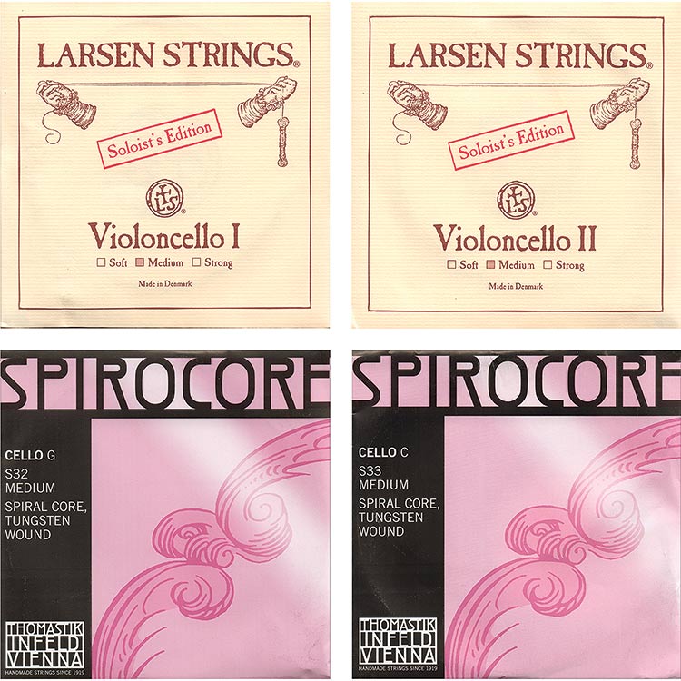 JSI Master Cello String Set - Larsen Soloist A and D with Spirocore Tungsten G and C