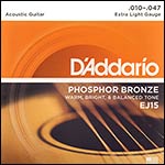 D'Addario EJ15 Phosphor Bronze Extra Light (.010-.047) Acoustic Guitar String Set