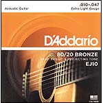 D'Addario EJ10 80/20 Bronze Acoustic Guitar String Set, Extra Light Gauge .010-.047