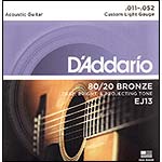 D'Addario EJ13 80/20 Bronze Acoustic Guitar String Set, Custom Light Gauge .011-.052