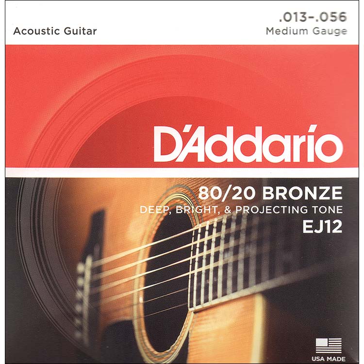 D'Addario EJ12 80/20 Bronze Acoustic Guitar String Set, Medium Gauge .013-.056