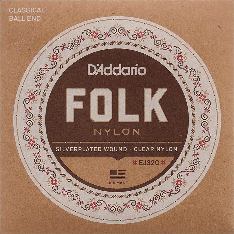 D'Addario Custom Folk Nylon Acoustic Guitar Set - Silver Wound with Clear Nylon Trebles