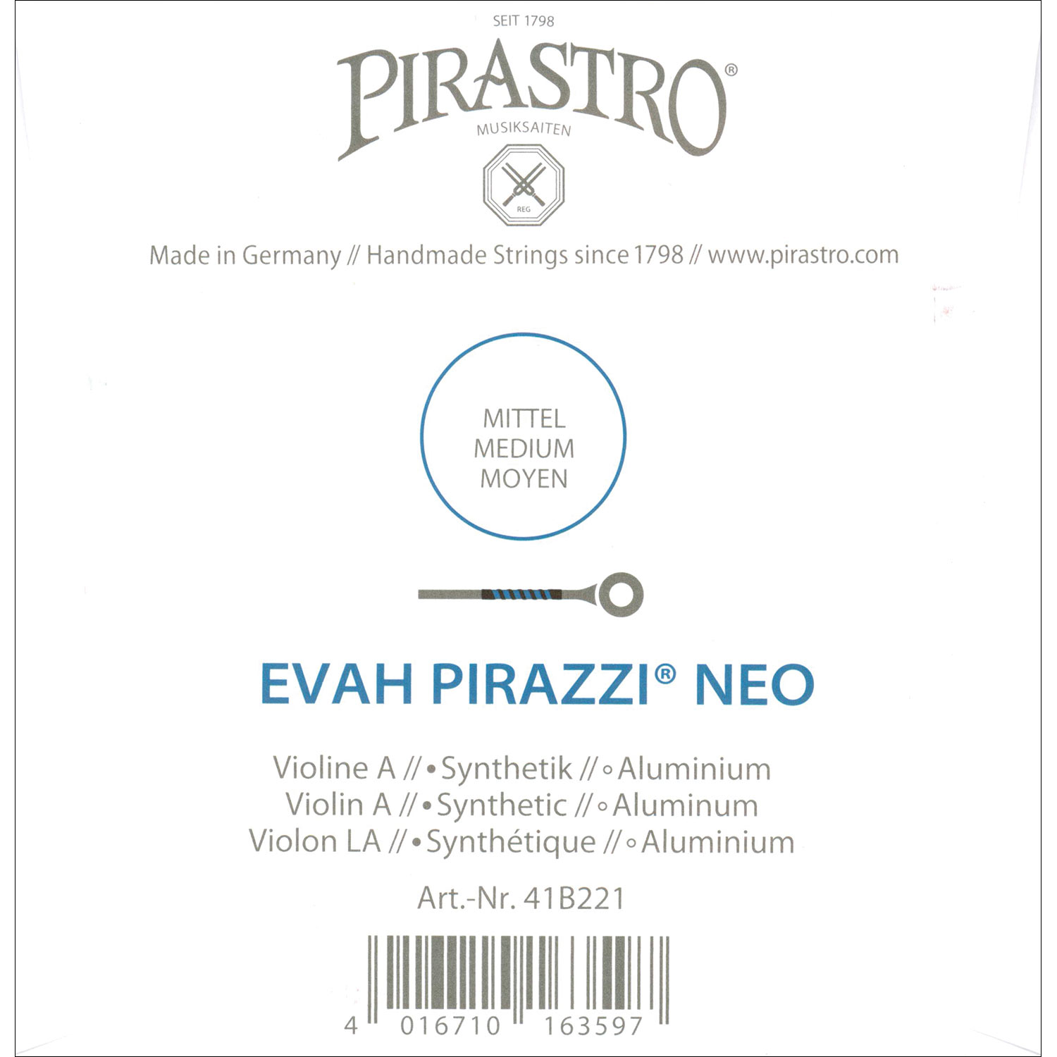 Evah Pirazzi Neo Violin String - A String - Aluminum/Synthetic
