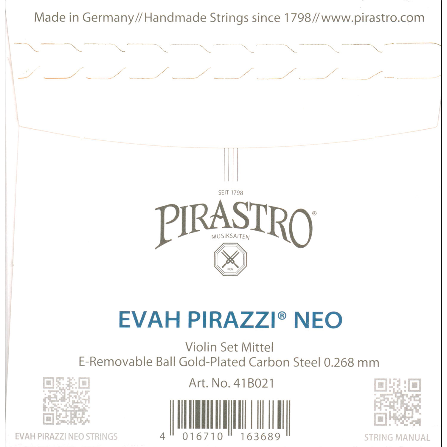 Evah Pirazzi Neo Violin String Set - Medium with Removable Ball E