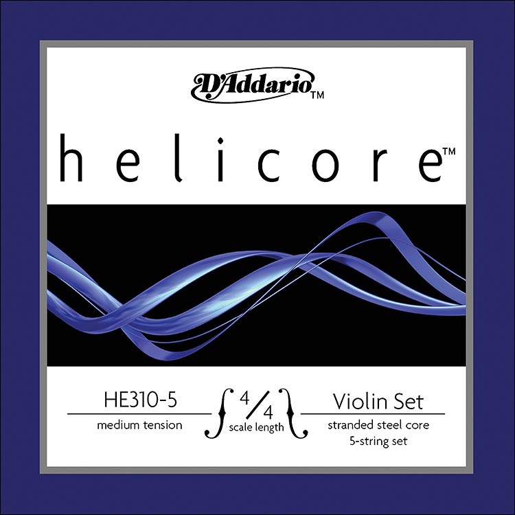 Helicore 4/4 Violin 5 string Set with Steel Ball End E, Medium