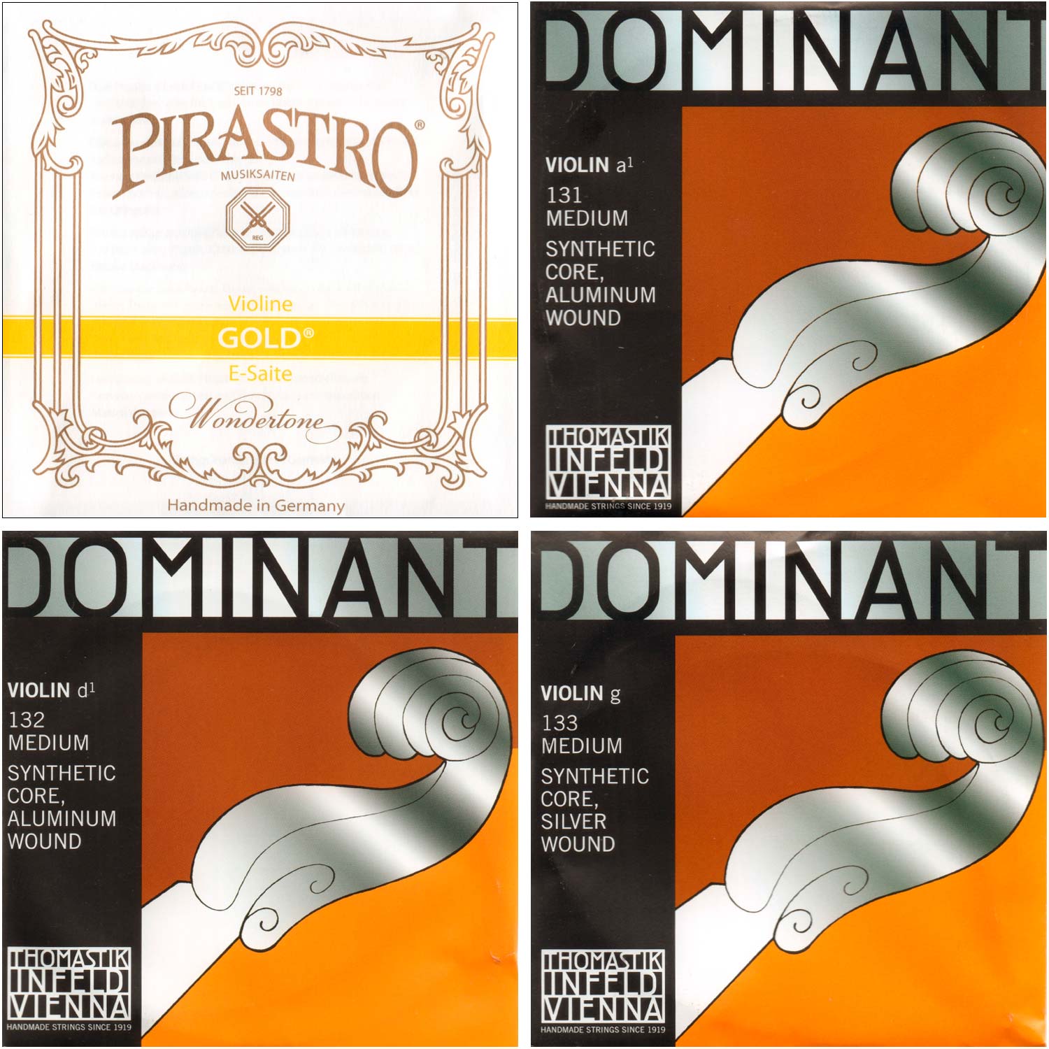 JSI Special Violin Set: Pirastro Gold Label E ball end, Dominant. A, D, G