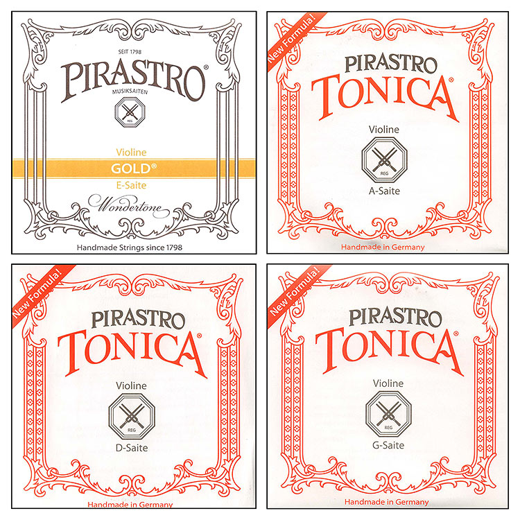 Tonica 4/4 Violin Steel E String Set - Medium with Gold Label E, Ball