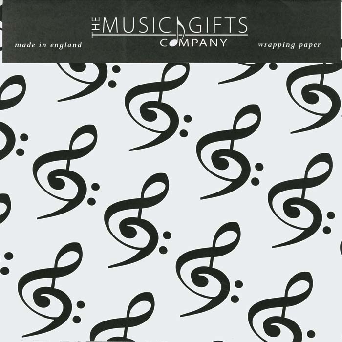 Gift Wrap, White Treble and Bass Clef, pack of 3 sheets and 3 tags
