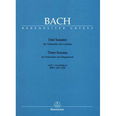Three Gamba Sonatas, for cello and piano (urtext); J. S. Bach (Barenreiter)