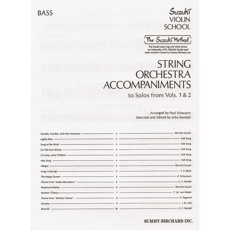 String Orch. accompaniment to Suzuki Violin: bass part