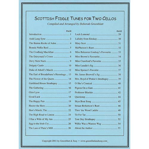 Scottish Fiddle Tunes for 2 Cellos, arranged by Deborah Greenblatt (Greenblatt & Seay)