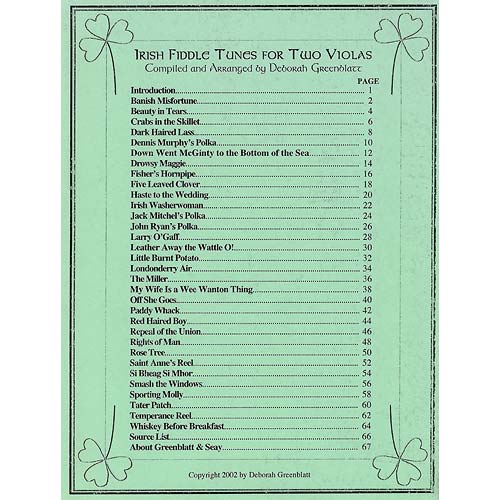 Irish Fiddle Tunes for 2 Violas, arranged by Deborah Greenblatt (Greenblatt & Seay)