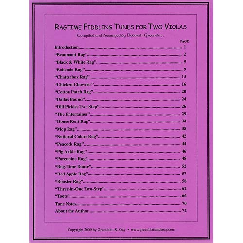 Ragtime Fiddling Tunes for 2 Violas, arranged by Deborah Greenblatt (Greenblatt & Seay)