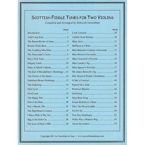 Scottish Tunes for 2 Violins, arranged by Deborah Greenblatt (Greenblatt & Seay Publications)