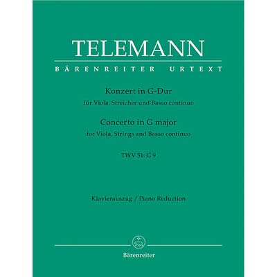 Concerto in G Major, viola, with piano (urtext); Georg PhilippTelemann (Barenreiter)
