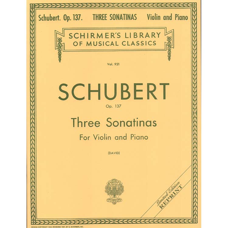 Three Sonatinas, Op. 137, violin; Franz Schubert (G. Schirmer