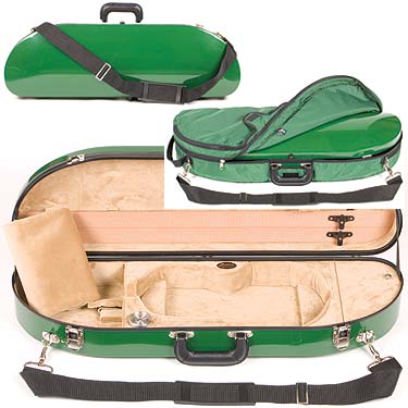 Bobelock 1047 Green Fiberglass Half Moon 4/4 Violin Case, Tan Velvet Interior