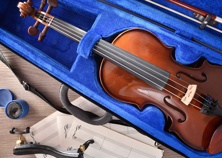 violin and bow in a case