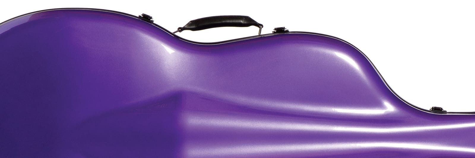 Purple glossy cello case with black handles.
