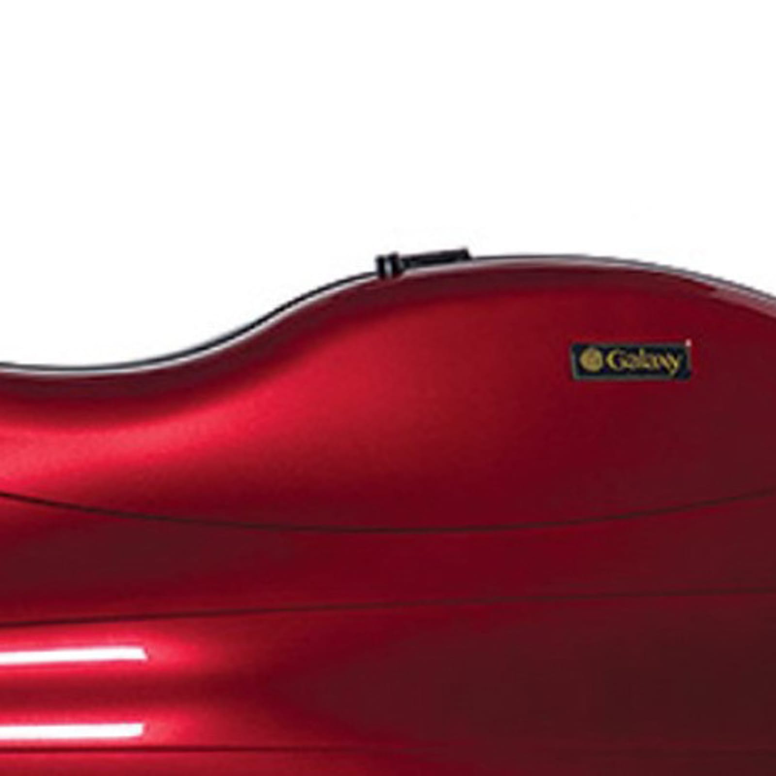 Red glossy cello case with a Galaxy logo on the side.