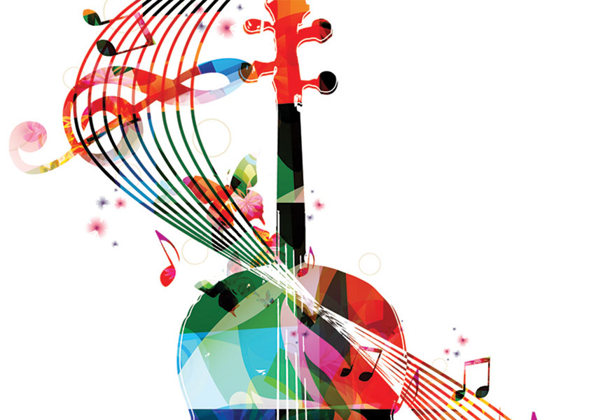 colorful illustration of a cello