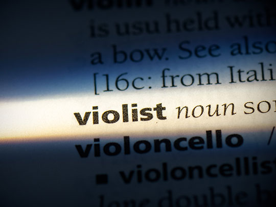 closeup of dictionary definition of the word violist
