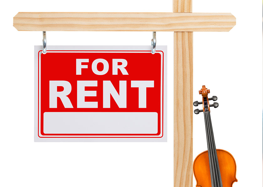 for rent sign with violin